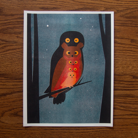 Owloween Risograph Print